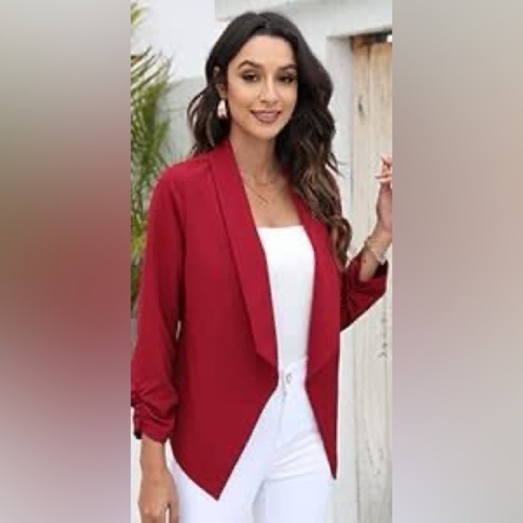 Modcloth Open Front Ruched 3/4 Sleeve Shoulder Pad Blazer Cardigan - Picture 14 of 14